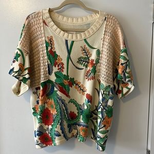 Anthropologie Short Sleeve Floral Sweater Size L